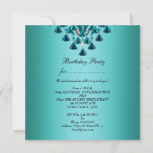 誕生日パーティー ティールブルー ダイヤモンド ビーズ 招待状 (裏面)