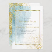 誕生日パーティー |デニムブルー水彩洗浄 案内状 (正面/裏面)