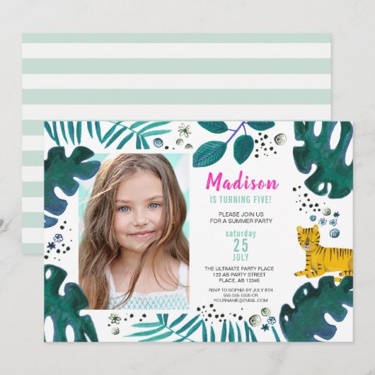 誕生日パーティー | トラのジャングル | 招待状 (正面/裏面)