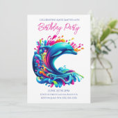 誕生日パーティー – ドルフィカラフルルスプラッシュ 招待状 (スタンド正面)