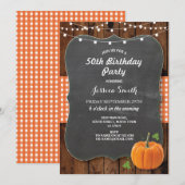 誕生日パーティー ナチュラルウッド パンプキン チョーク 秋 招待状 (正面/裏面)