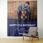 誕生日パーティー ネイビーブルー 白 フォト 男性 タペストリー (インサイチュ)