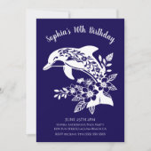 誕生日パーティー – ハワイアンドルフィントロピカルフラワー 招待状 (正面)