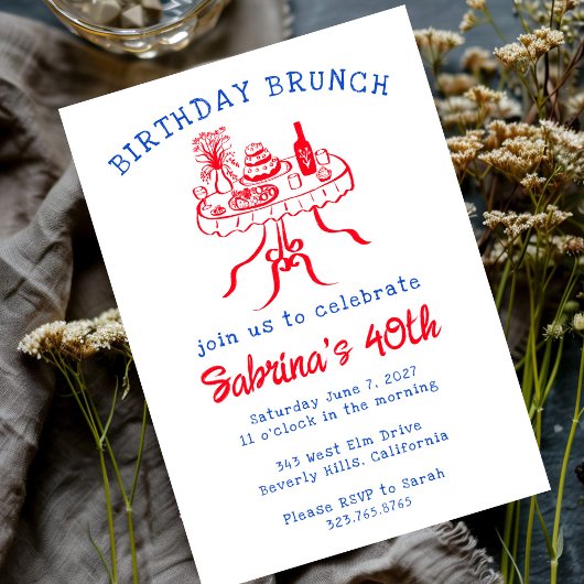 誕生日パーティー　バフェテーブル　手描き　カスタム 招待状