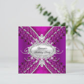 誕生日パーティー パープル プラム ダイヤモンド ビーズ 招待状 (スタンド正面)