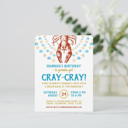 誕生日パーティー | ビーチ航海のザメ成体 インビテーションポストカード (スタンド正面)