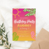 誕生日パーティー – ピンクネオン 招待状