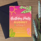 誕生日パーティー – ピンクネオン 招待状