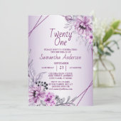 誕生日パーティー ピンク フラワー バイオレット パープル フレーム 招待状 (スタンド正面)