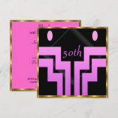 誕生日パーティー ピンク ブラック 招待状 (正面/裏面)