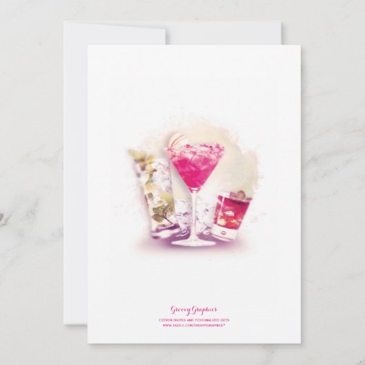 誕生日パーティー·ピンク·マルティーニとカクテル 招待状 (裏面)