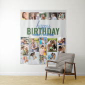 誕生日パーティー フォトコラージュ グレー カスタム タペストリー (インサイチュ)