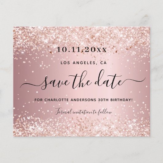 誕生日パーティー ブッシュピンク 予算を抑えた Save the Date チラシ (正面)