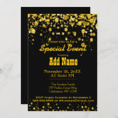 誕生日パーティー |ブラックと金ゴールド 招待状 (正面/裏面)