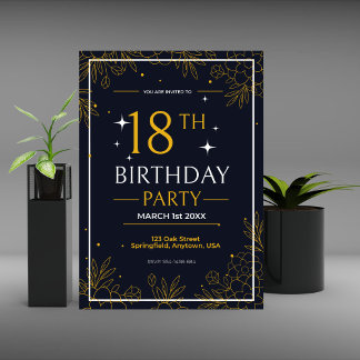 誕生日パーティー ブラックゴールド おしゃれ 案内状