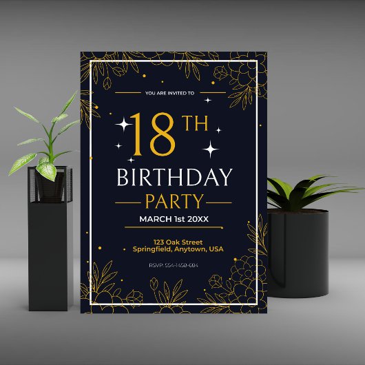 誕生日パーティー ブラックゴールド おしゃれ 案内状