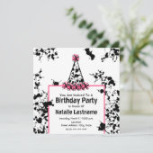 誕生日パーティー-ブラック絵を描（ばちゃばちゃ）跳ねるパーティーハット 招待状 (スタンド正面)