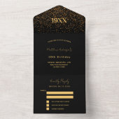 誕生日パーティー ブラック ゴールド コンフェッティ RSVP オールインワン招待状 (内側)
