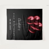 誕生日パーティー ブラック レッド風船 名前 タペストリー (正面(横))