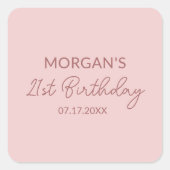 誕生日パーティー ブラッシュピンク かわいい名前 スクエアシール (正面)