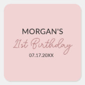 誕生日パーティー ブラッシュピンク かわいい名前 スクエアシール (正面)