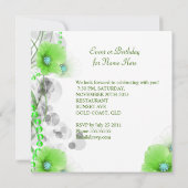 誕生日パーティー　プリティーグリーン　フラワーワイトバタフライ 招待状 (裏面)