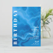 誕生日パーティー – プールパーティー – ムーンストーンブルー 招待状 (スタンド正面)