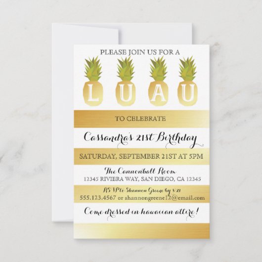 誕生日パーティー、ベビーシャワーなどのためのルアウパーティー招待状 招待状 (正面)