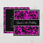 誕生日パーティー ホットピンク バブル ブラック＆ホワイト 招待状 (正面/裏面)
