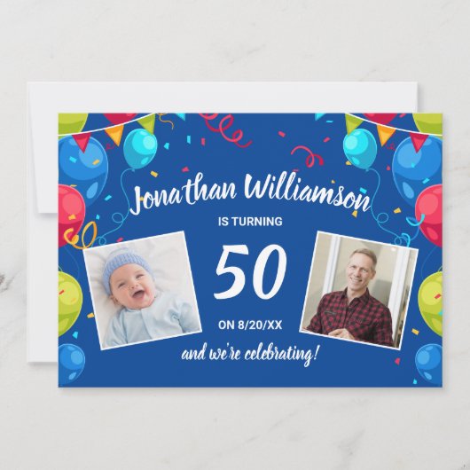 誕生日パーティー(メール送信)カードフォトコラージュ 招待状 (正面)