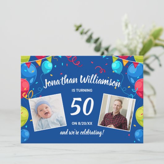 誕生日パーティー(メール送信)カードフォトコラージュ 招待状 (スタンド正面)