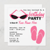 誕生日パーティー レトロな猫目サングラスとフリップフロップ 招待状 (正面/裏面)
