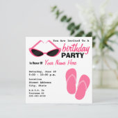 誕生日パーティー レトロな猫目サングラスとフリップフロップ 招待状 (スタンド正面)