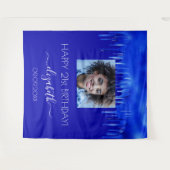 誕生日パーティー ロイヤルブルー ドリップス フォト 名前 タペストリー (正面(横))