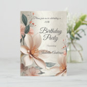 誕生日パーティー ヴィンテージ フラワー ピーチの花 ベージュ 招待状 (スタンド正面)