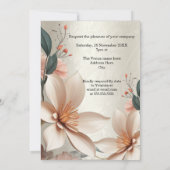 誕生日パーティー ヴィンテージ フラワー ピーチの花 ベージュ 招待状 (裏面)