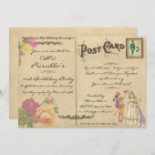 誕生日パーティー,ヴィンテージ,古い葉書スタイル,スクリプト 招待状 (正面/裏面)