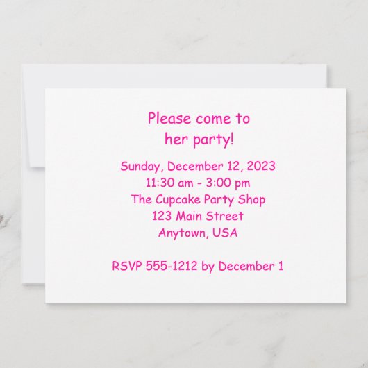 誕生日パーティー、任意の名前、任意の年齢、ホットピンク 招待状 (裏面)