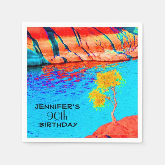 誕生日パーティー、任意の年齢、ゴールデンイエローツリー紙 スタンダードカクテルナプキン (正面)