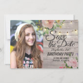 誕生日パーティー 保存日付 花 木 ライト マグネット招待状 (正面)