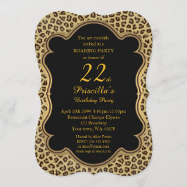 誕生日パーティー、年齢、チーター、黒、金ゴールド 招待状