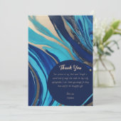 誕生日パーティー – 抽象芸術フローアート – 青と金ゴールド- 招待状 (スタンド正面)