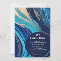 誕生日パーティー – 抽象芸術フローアート – 青と金ゴールド-