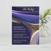 誕生日パーティー – 抽象芸術ブルー，紫と金ゴールド- 招待状 (スタンド正面)