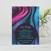 誕生日パーティー – 抽象芸術流体アートブルーとピンク –  招待状 (スタンド正面)