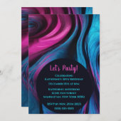 誕生日パーティー – 抽象芸術流体アートブルーとピンク –  招待状 (正面/裏面)