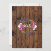 誕生日パーティー 木製 ピンク 花のリース 招待状 (裏面)