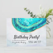 誕生日パーティー 水彩 ターコイズ & ゴールド アゲート ジオード 招待状 (スタンド正面)