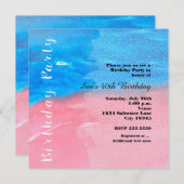 誕生日パーティー 水彩 青とピンクの招待状 招待状 (正面/裏面)
