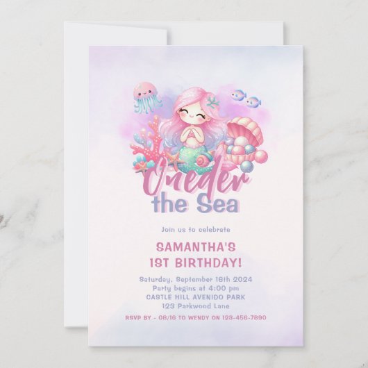 誕生日パーティー | 海の人魚の一人 招待状 (正面)
